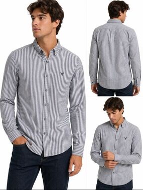 American Eagle Outfitters Premium Vintage Fit Striped Button-Down Shirt — Size L